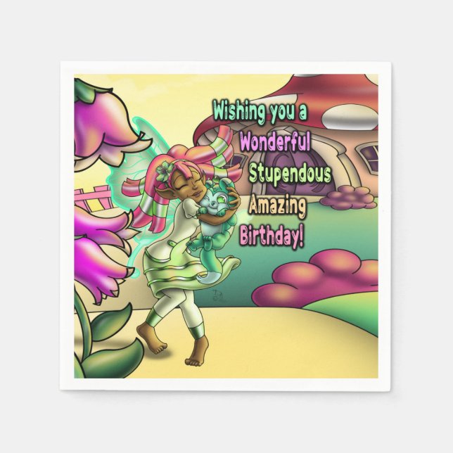 Serviette En Papier Fée noire belle anniversaire (Devant)