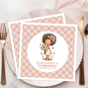 Serviette En Papier Fée noire fantaisiste Fleurs roses 7e anniversaire