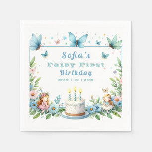 Serviette En Papier Fée Papillon Pastel Bleu Premier Anniversaire -