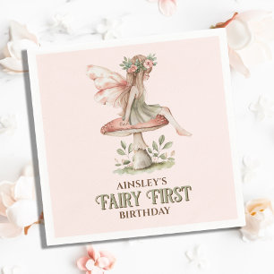 Serviette En Papier Fée personnalisée Premier rose 1er anniversaire