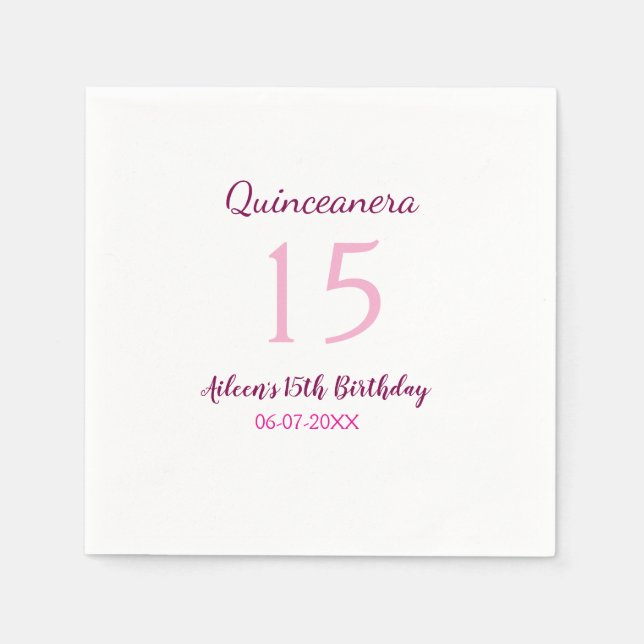 Serviette En Papier Fée rose 15e anniversaire simple moder quinceanera (Devant)