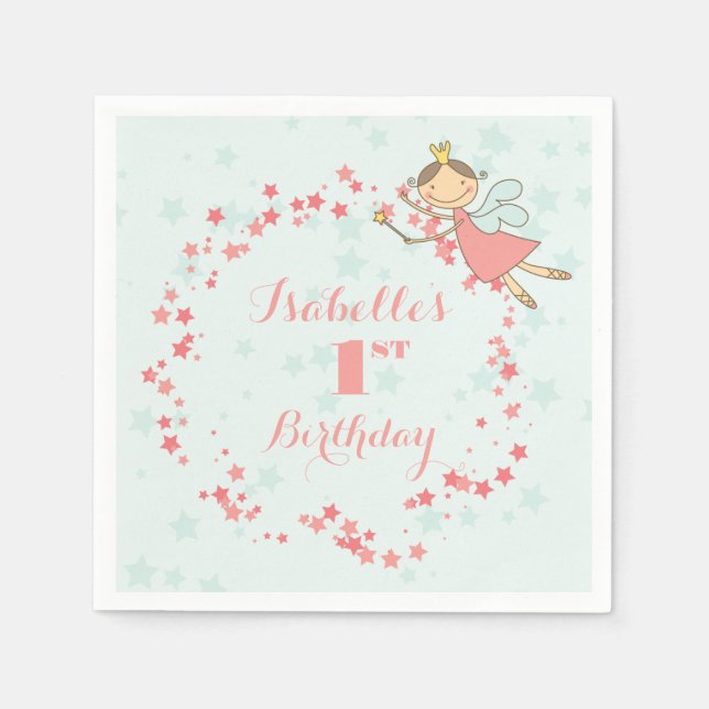 Serviette En Papier Fée Whimsical Princesse Fille 1er anniversaire fêt (Devant)
