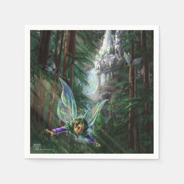 Serviette En Papier Fées de la forêt et château de la cascade (Devant)