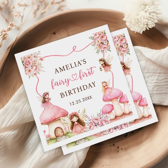 Serviette En Papier Fées Fleurs Filles 1er Anniversaire (Créateur téléchargé)
