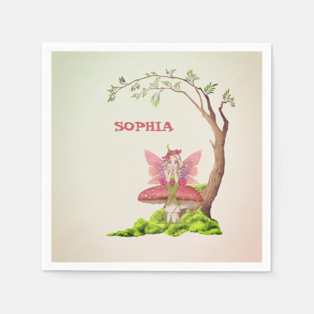 Serviette En Papier Fées Thème mignon Anniversaire Pink Green Napkins (Devant)