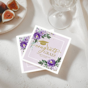 Serviette En Papier Félicats Grad Purple Lavender Floral Grad Party