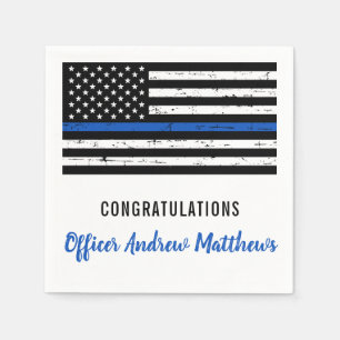 Serviette En Papier Félicitations à la Police Party Mince Blue Line
