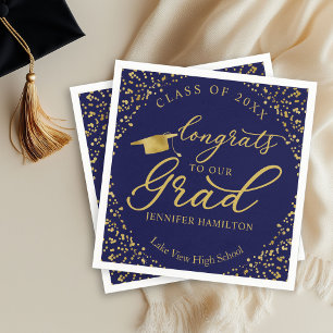 Serviette En Papier Félicitations à notre diplômé Gold Blue Graduation
