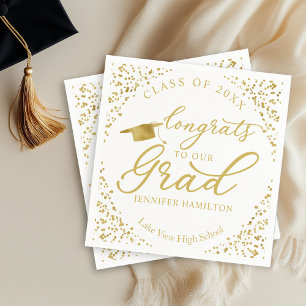 Serviette En Papier Félicitations À Notre Grad Gold White Graduation