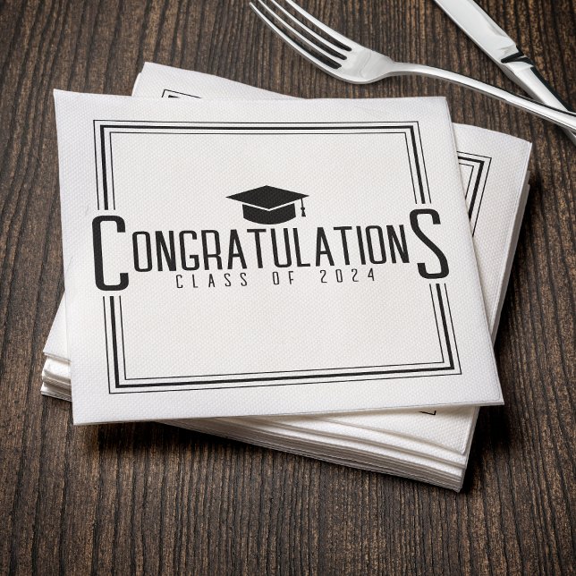 Serviette En Papier Félicitations aux finissants de la promotion en no (White & Black Congratulations Class Of Graduation Napkins
)