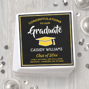 Serviette En Papier Félicitations Black Gold Yellow Graduation Party