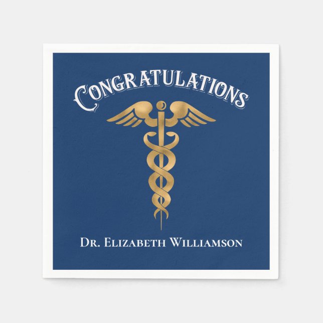 Serviette En Papier Félicitations Blue Doctor Physician Caduceus (Devant)