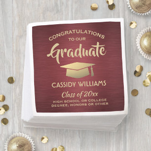 Serviette En Papier Félicitations Burgundy Red Gold Graduation Party