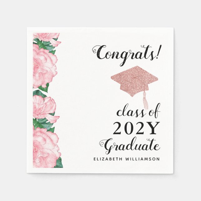 Serviette En Papier Félicitations Classe 2025 Graduate Floral Graduati (Devant)