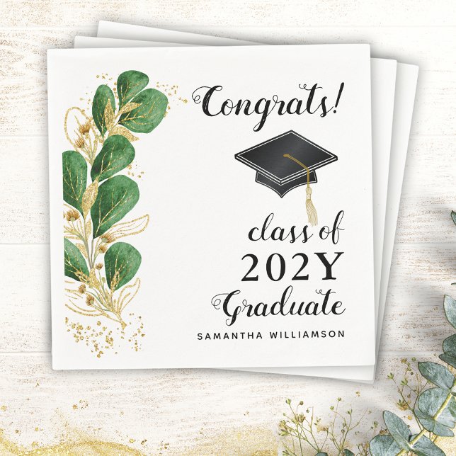 Serviette En Papier Félicitations Classe de 2025 Graduate Floral Gradu (Personalized Floral Graduation Napkins with Congrats Graduate )
