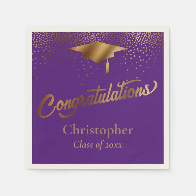 Serviette En Papier Félicitations Diplômé, Classe d'or & pourpre (Devant)