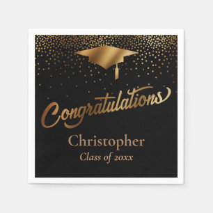 Serviette En Papier Félicitations Diplômé, Classe d'or sur Noir