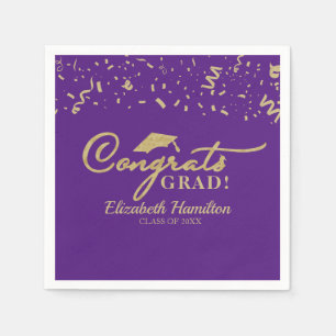 Serviette En Papier Félicitations diplômé écriture or diplômé violet
