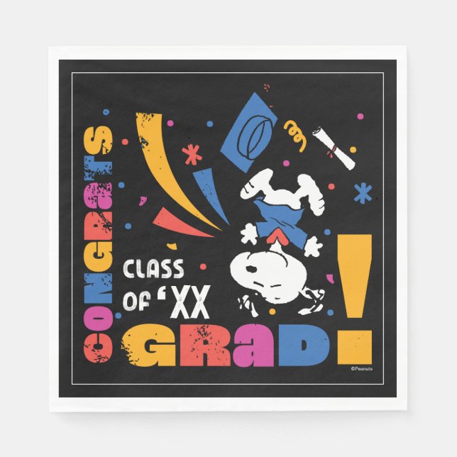 Serviette En Papier Félicitations diplômé Peanuts Snoopy Confettis gra (Devant)