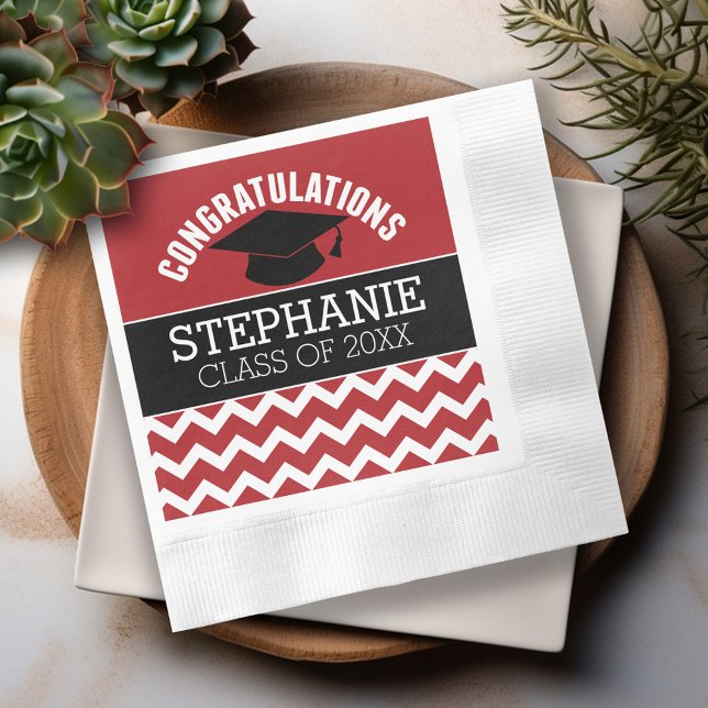 Serviette En Papier Félicitations Diplômé - Red Black Graduation (Custom Graduation Napkins - Personalize these for the Grad Party)