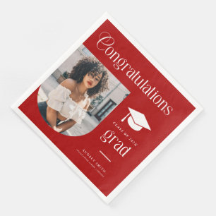 Serviette En Papier Félicitations Diplômé Rouge Blanc Photo Arche