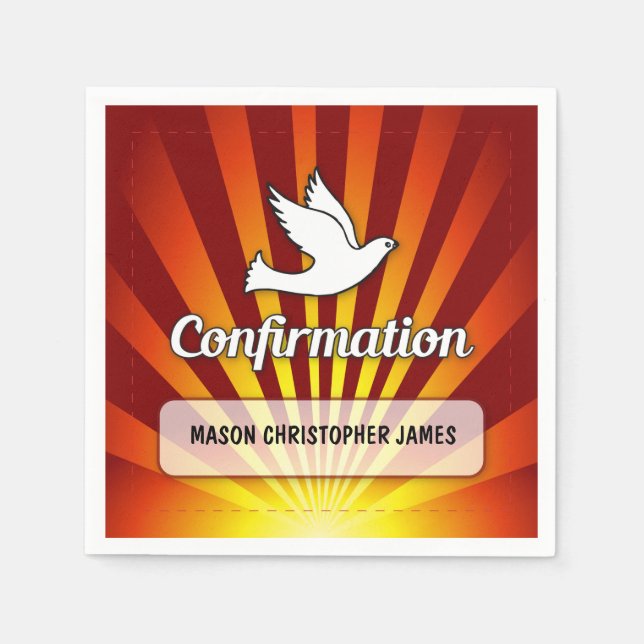 Serviette En Papier Félicitations Dove de confirmation avec Rouge Or (Devant)