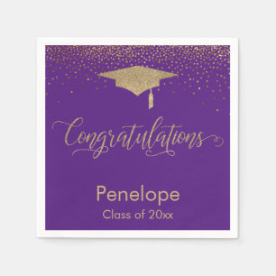 Serviette En Papier Félicitations Gold Graduation Cap Purple