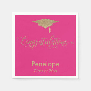 Serviette En Papier Félicitations Gold Parties scintillant Diplôme Cap