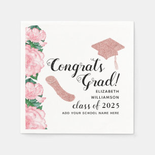 Serviette En Papier Félicitations Grad Pink Flowers Classe 2025 Gradua