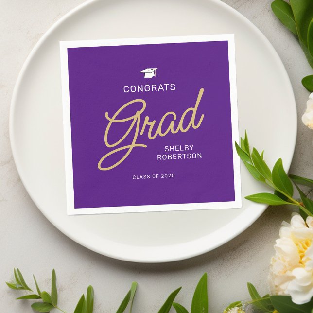 Serviette En Papier Félicitations Grad Script Moderne Purple Graduatio (Créateur téléchargé)