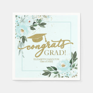 Serviette En Papier Félicitations Grand Gold Turquoise Floral Graduat