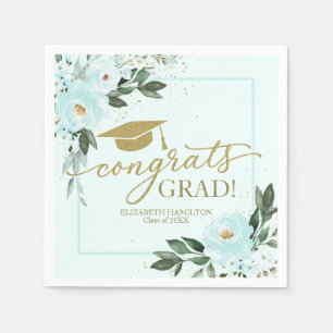 Serviette En Papier Félicitations Grand Gold Turquoise Floral Graduati