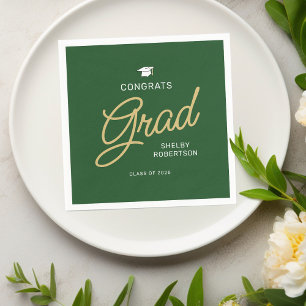 Serviette En Papier Félicitations Grand Moderne Script Vert Graduation