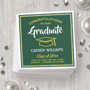 Serviette En Papier Félicitations Green Gold Yellow Graduation Party
