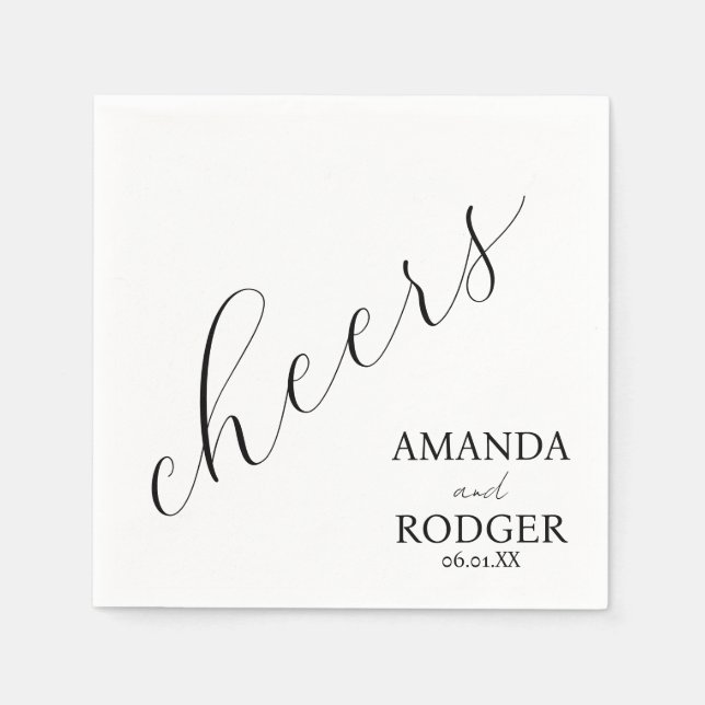 Serviette En Papier Félicitations Joli Script Mariage Noir et Blanc  (Devant)