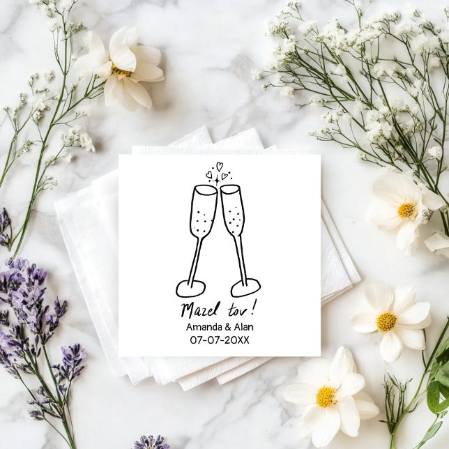 Serviette En Papier Félicitations Mariage Champagne À votre santé Esqu (Mazel Tov Jewish Wedding Champagne Cheers Sketch CUSTOM Napkins
)