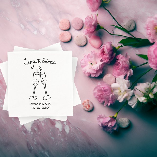 Serviette En Papier Félicitations Mariage Champagne Sketch CUSTOM (Congratulations Wedding Champagne Sketch CUSTOM Napkins
)