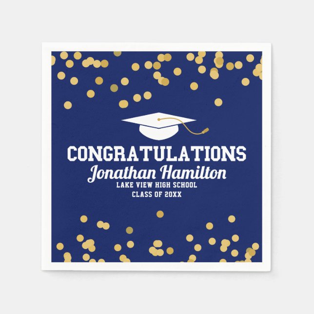 Serviette En Papier Félicitations Marine Blue Gold Grad Party (Devant)