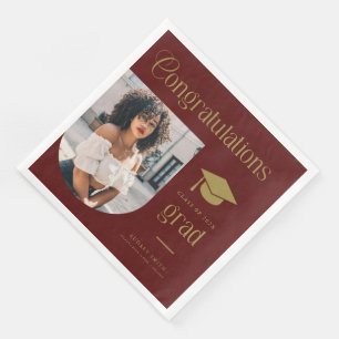 Serviette En Papier Félicitations Maroon Gold Grad Photo Arch