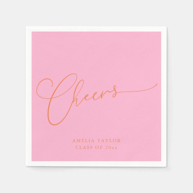 Serviette En Papier Félicitations Minimal Rose Orange Écriture Party d (Devant)