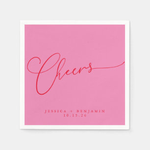 Serviette En Papier Félicitations Minimal Rose Rouge Écriture Personna