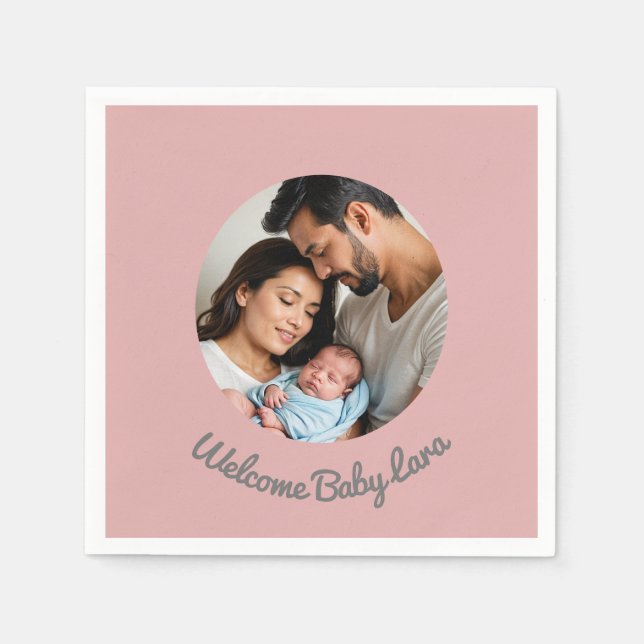 Serviette En Papier Félicitations nouvelle petite fille rose, bienvenu (Devant)