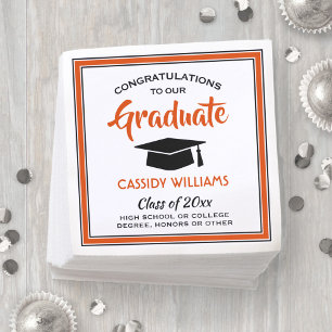 Serviette En Papier Félicitations Orange Black and White Graduation