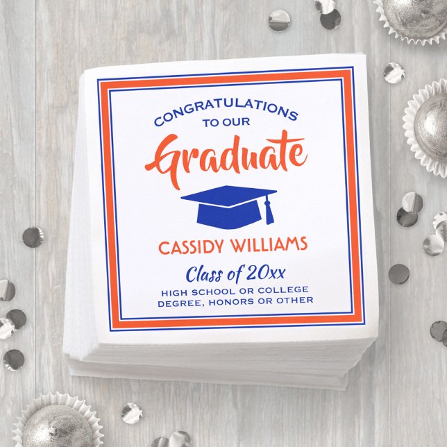 Serviette En Papier Félicitations Orange et Blue Modern Graduation (Créateur téléchargé)