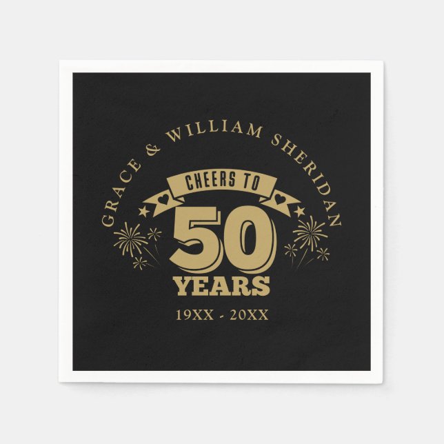 Serviette En Papier Félicitations pour 50 ans de mariage d'or (Devant)