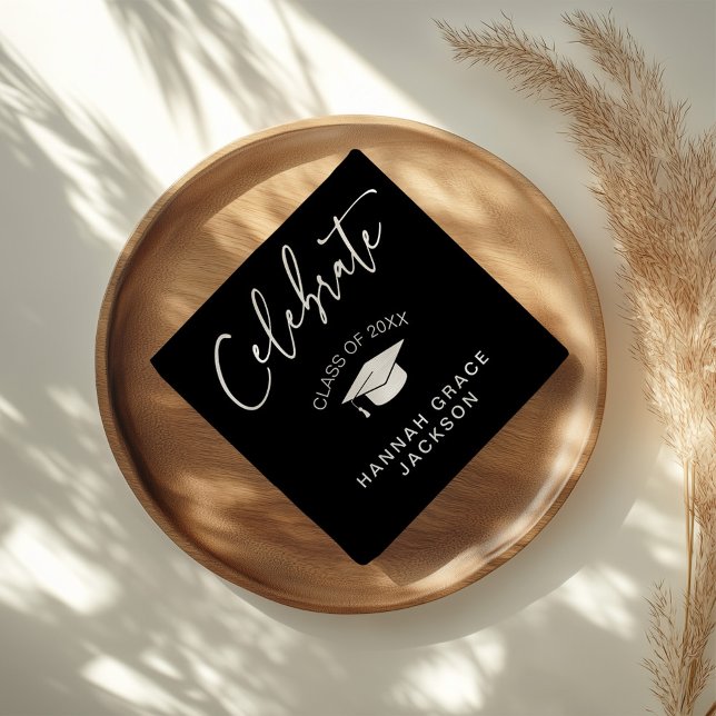 Serviette En Papier Félicitations pour la graduation en noir et blanc (Créateur téléchargé)