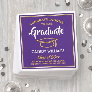 Serviette En Papier Félicitations Purple and Gold Modern Graduation