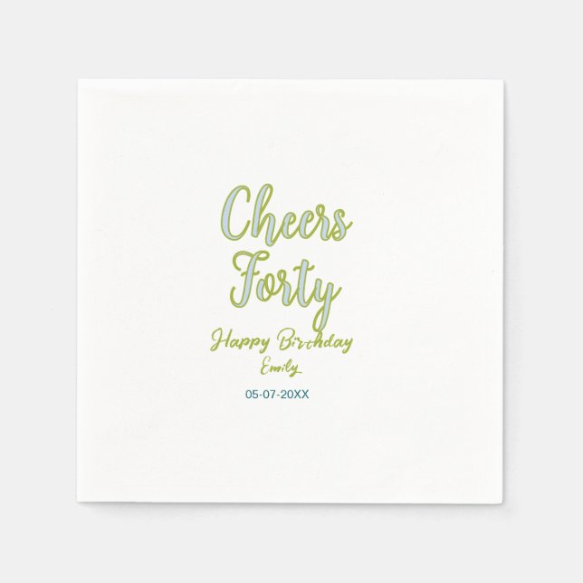 Serviette En Papier félicitations quarante nom vert bleu pastel annive (Devant)