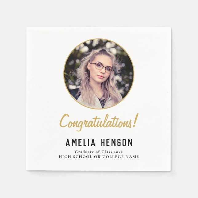 Serviette En Papier Félicitations Simple Graduate Photo Graduation (Devant)