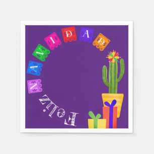Serviette En Papier Feliz Navidad Fiesta Green Cactus Sur Violet